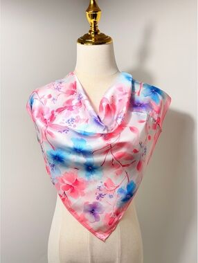 Floral Print Lightweight Scarf with Pink Trim - New Without Tags